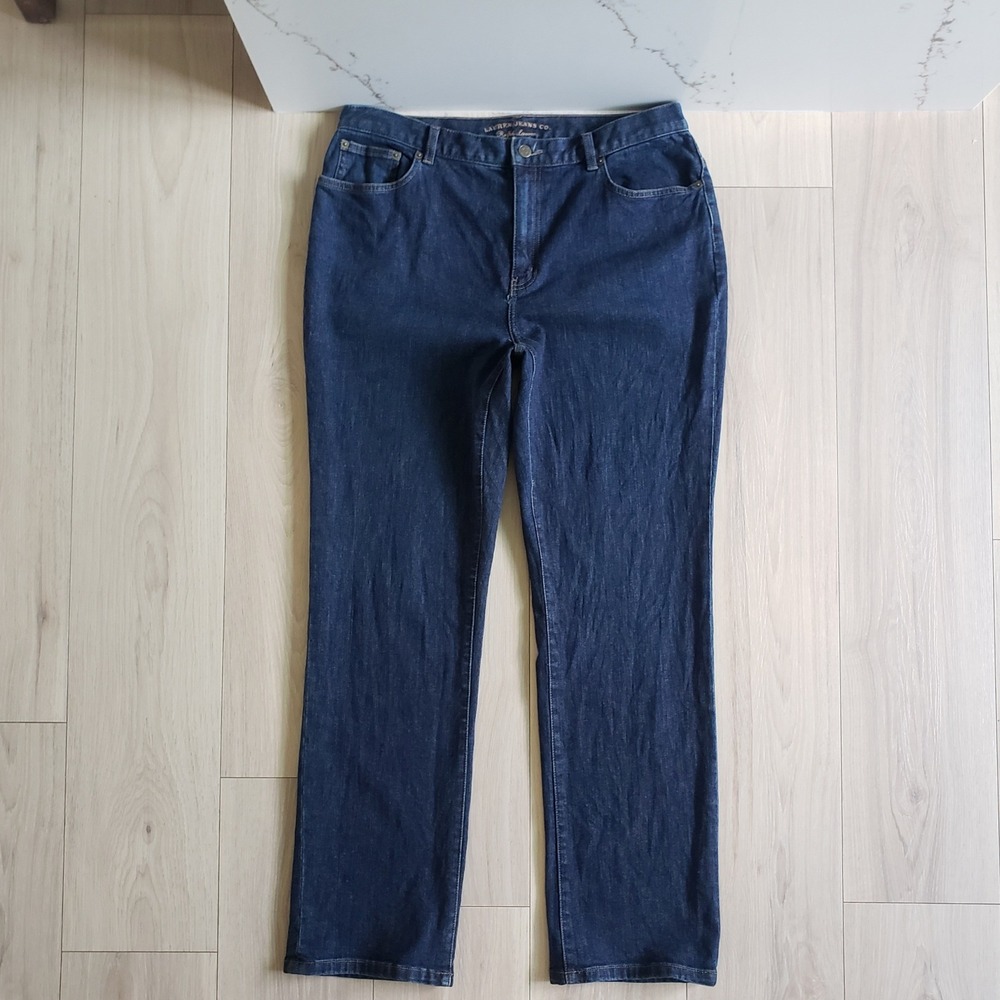 Ralph Lauren Jeans Womens 14 Blue Dark Wash Straight Leg Stretch Denim